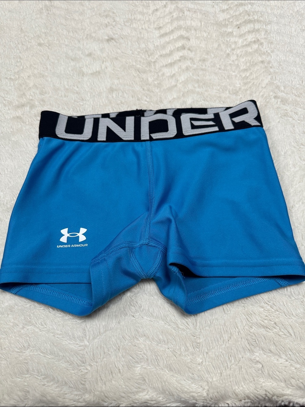 Under Armour Blue Kids Compression Shorts with Logo Waistband Youth Small